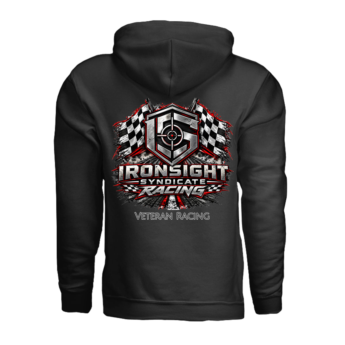 Ironsight Syndicate Racing Hoodie - Black (Back) | Ironsight Syndicate