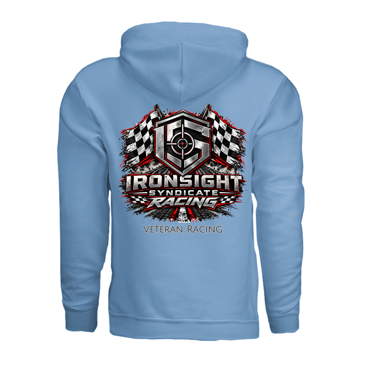 Ironsight Syndicate Racing Hoodie - Carolina Blue (Back) | Ironsight Syndicate