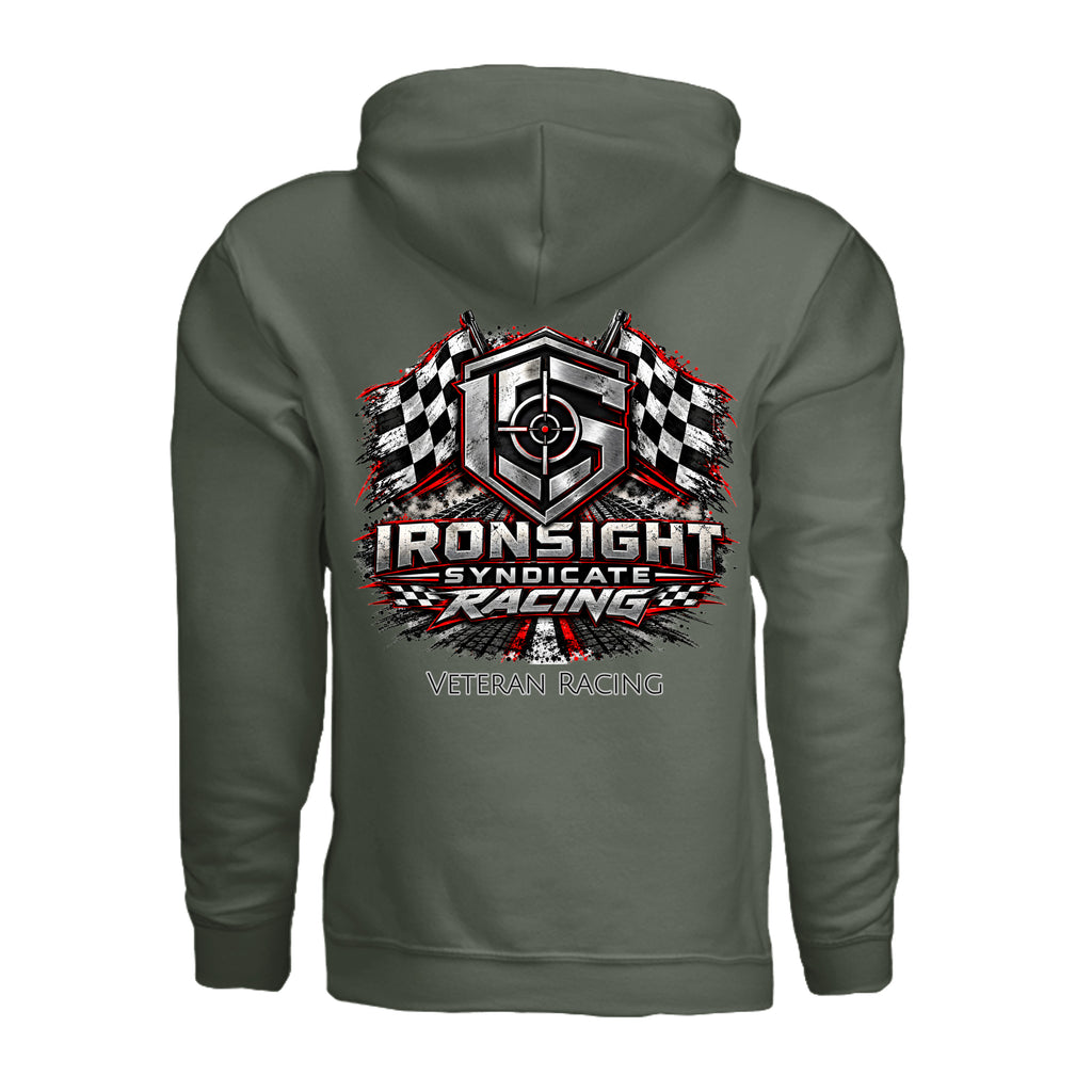 Ironsight Syndicate Racing Hoodie - Military Green (Back) | Ironsight Syndicate