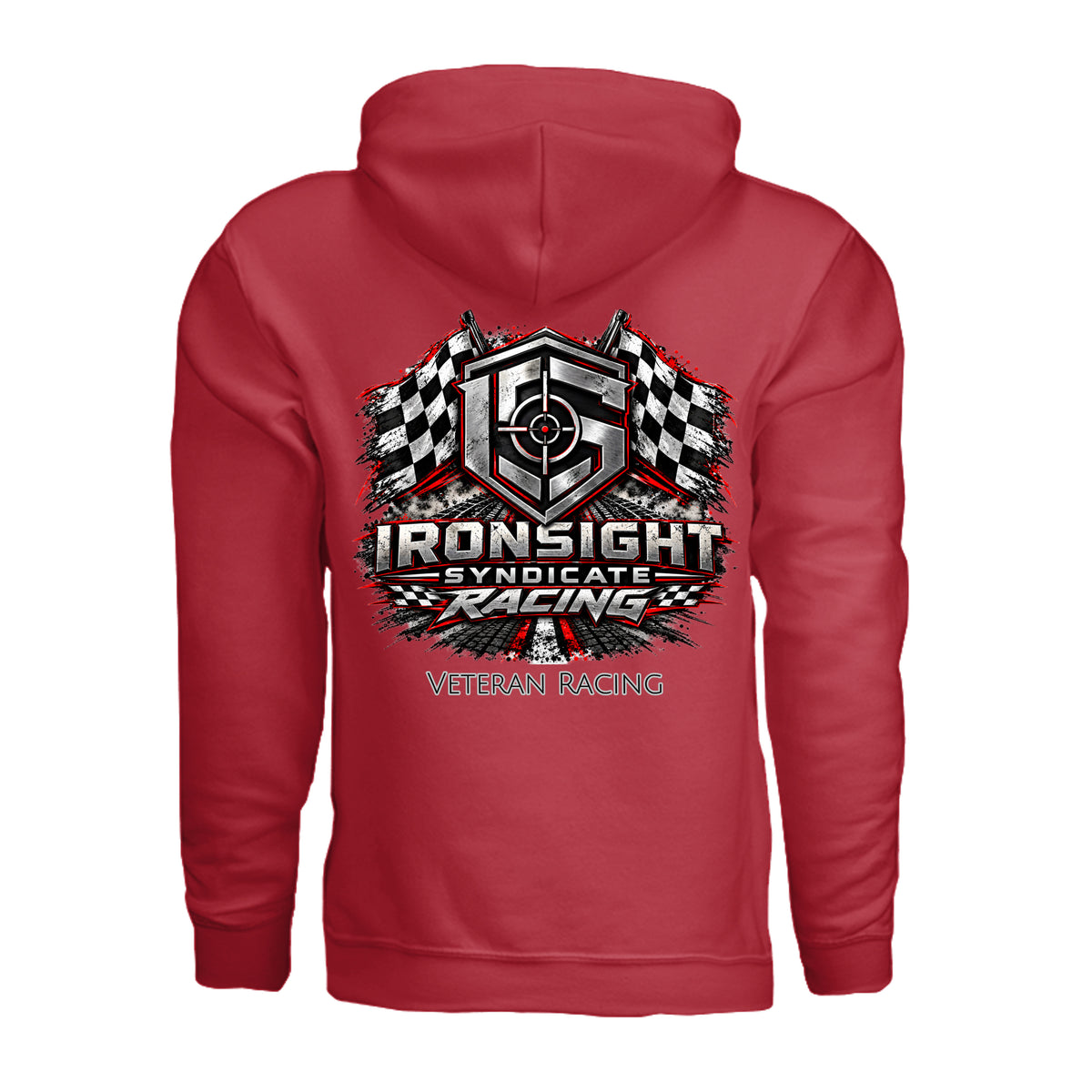Ironsight Syndicate Racing Hoodie - Red (Back) | Ironsight Syndicate