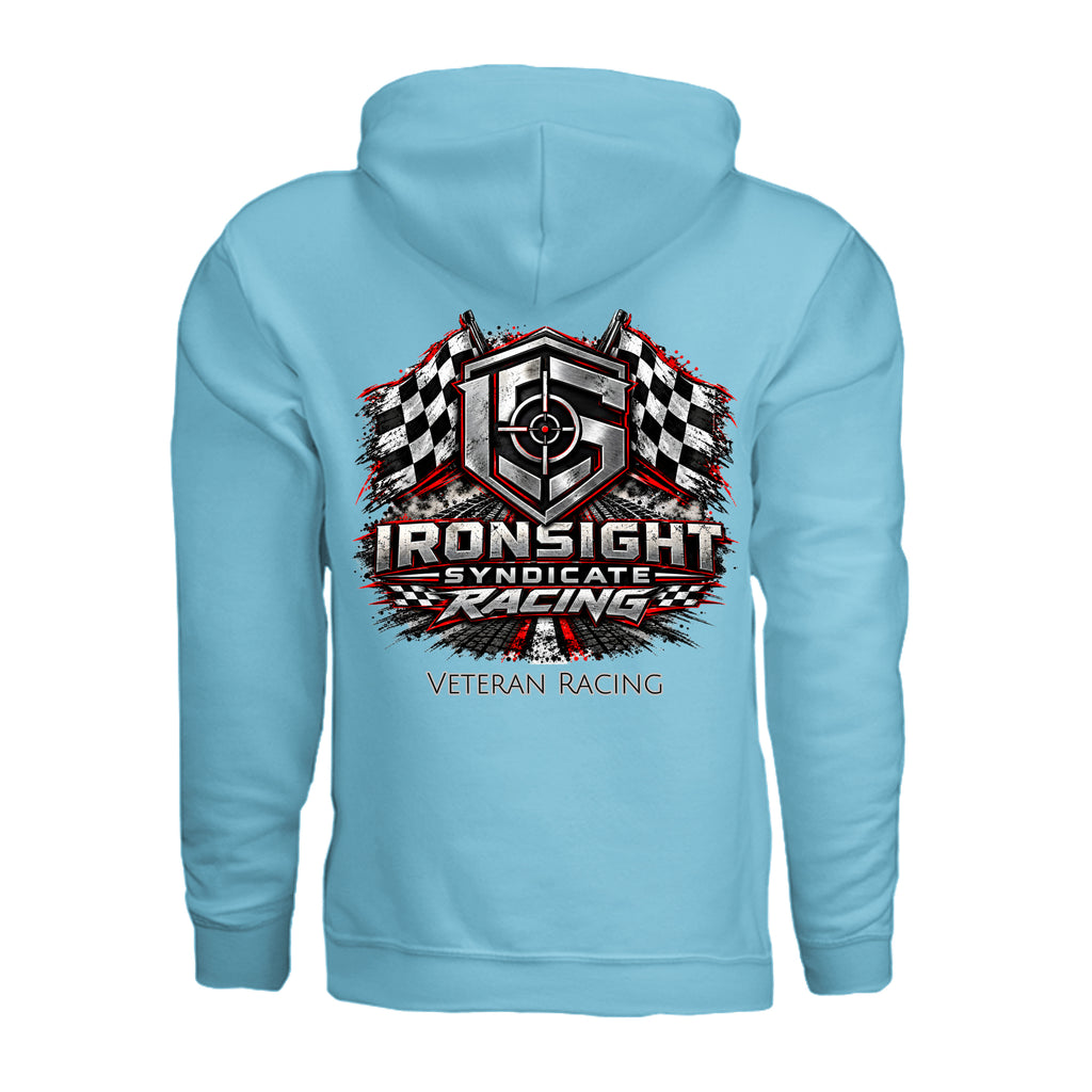 Ironsight Syndicate Racing Hoodie - Sky (Back) | Ironsight Syndicate