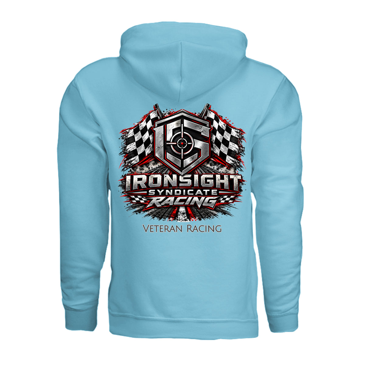 Ironsight Syndicate Racing Hoodie - Sky (Back) | Ironsight Syndicate