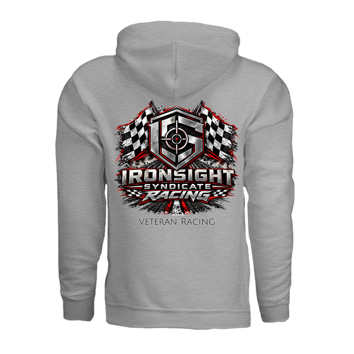 Ironsight Syndicate Racing Hoodie - Sport Grey (Back) | Ironsight Syndicate
