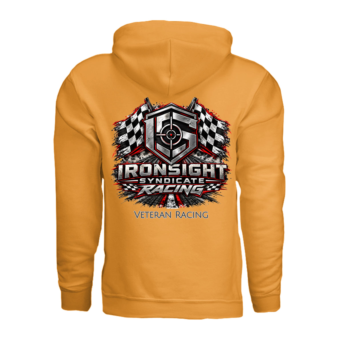 Ironsight Syndicate Racing Hoodie - Tangerine (Back) | Ironsight Syndicate