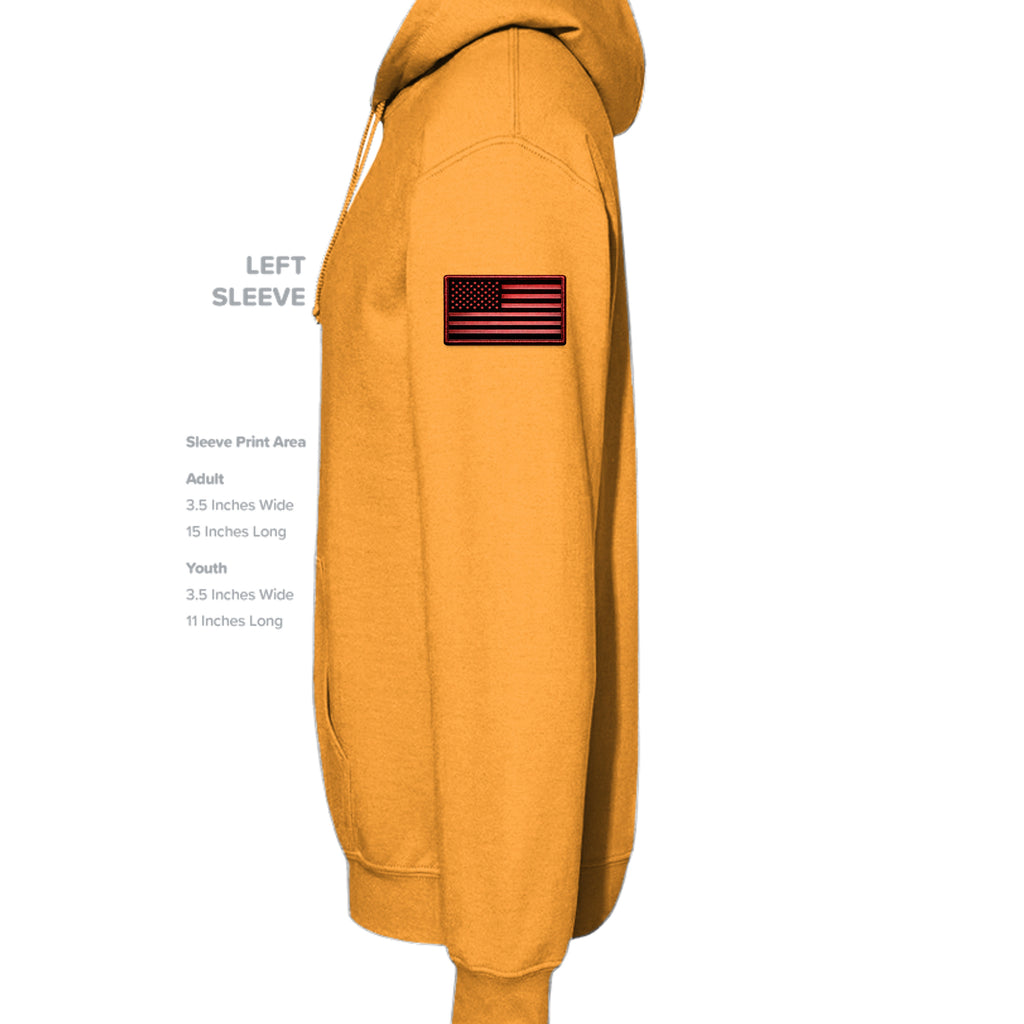 Ironsight Syndicate Racing Hoodie - Tangerine (Left Sleeve) | Ironsight Syndicate