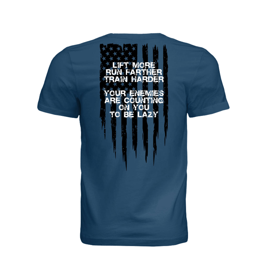 Lift More-Motivational T-Shirt - Cool Blue (Back) | Ironsight Syndicate