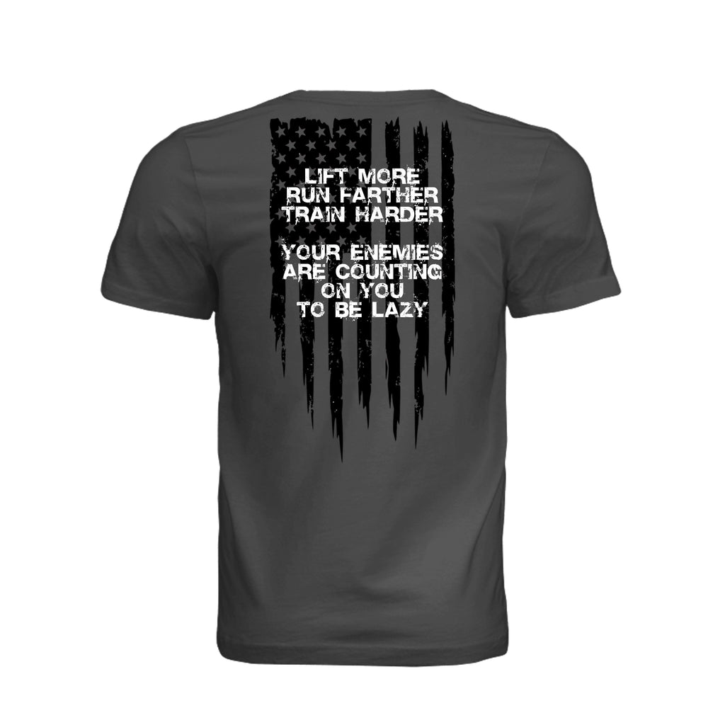 Lift More-Motivational T-Shirt - DARK GREY (Back) | Ironsight Syndicate