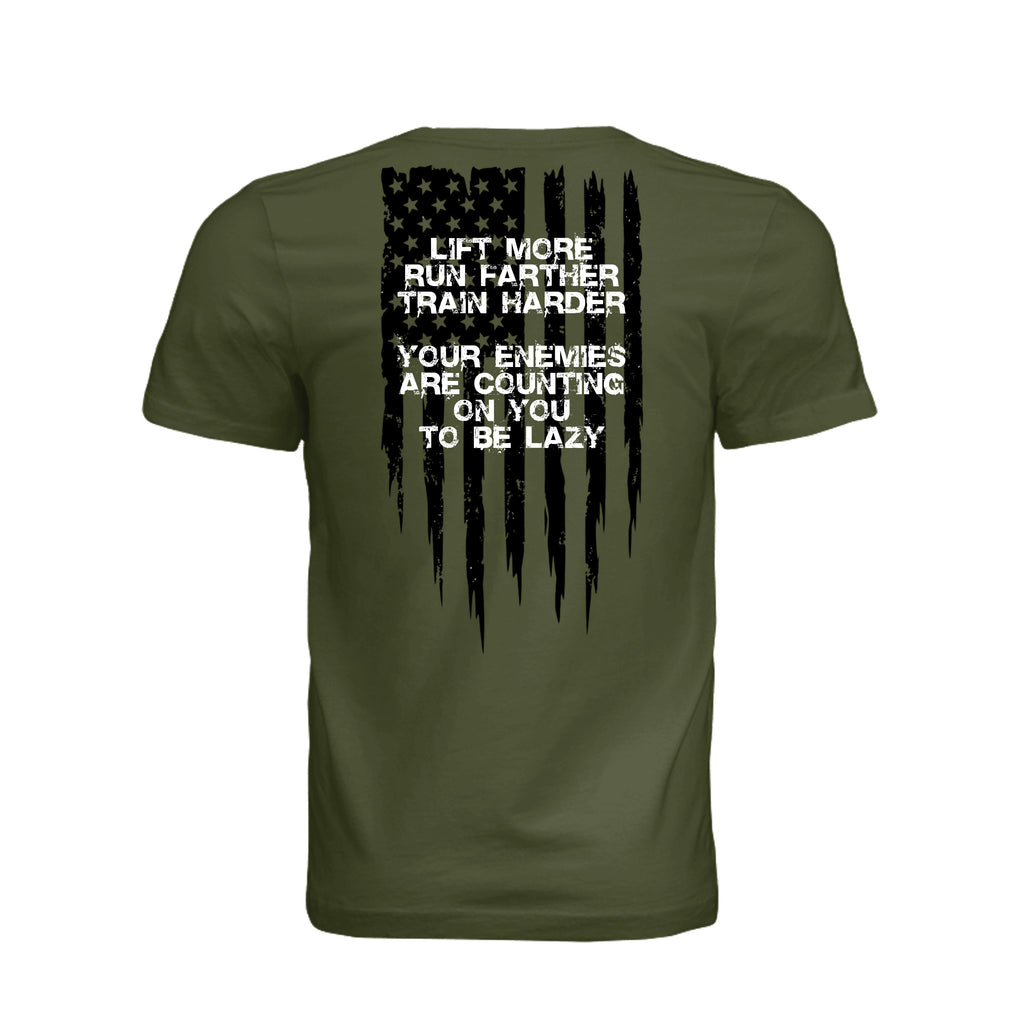 Lift More-Motivational T-Shirt - OLIVE (Back) | Ironsight Syndicate