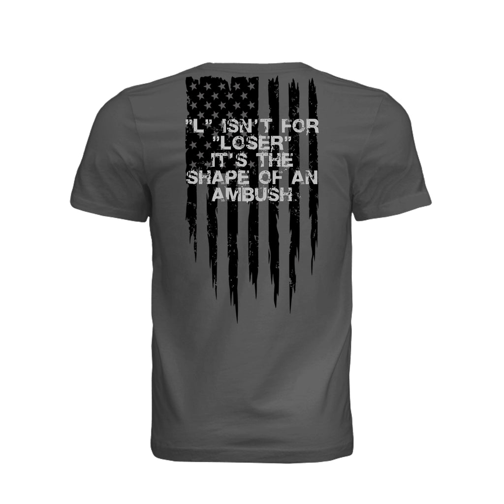 L is for L Shaped Ambush T-Shirt - ASPHALT (Back) | Ironsight Syndicate