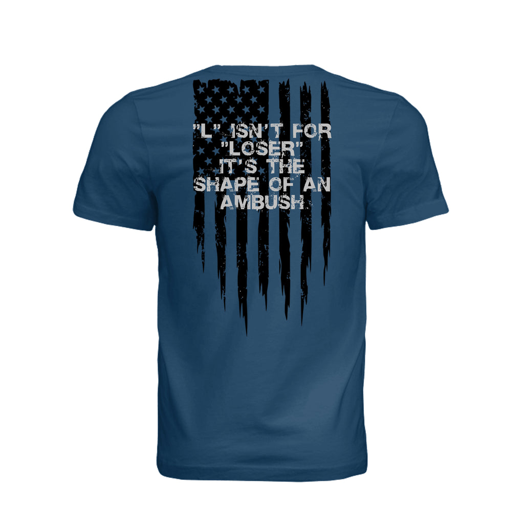 L is for L Shaped Ambush T-Shirt - Cool Blue (Back) | Ironsight Syndicate
