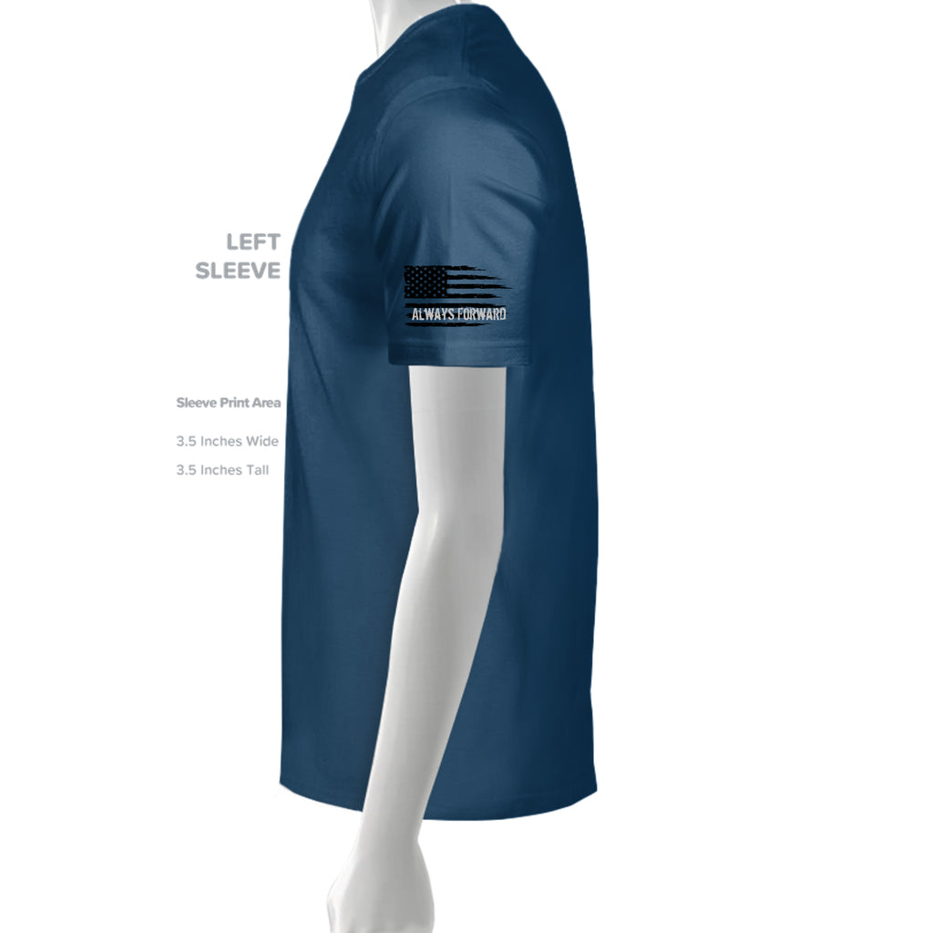 L is for L Shaped Ambush T-Shirt - Cool Blue (Left Sleeve) | Ironsight Syndicate