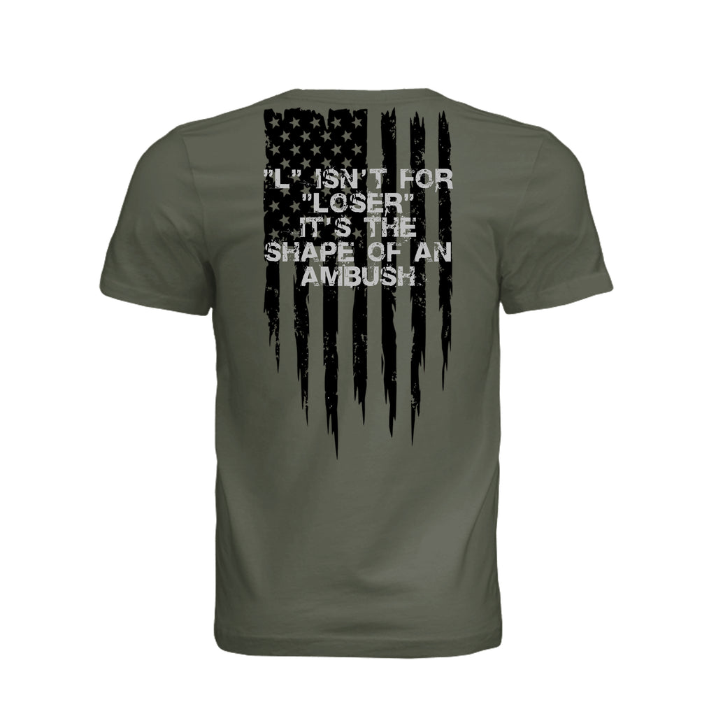 L is for L Shaped Ambush T-Shirt - Dark Olive (Back) | Ironsight Syndicate