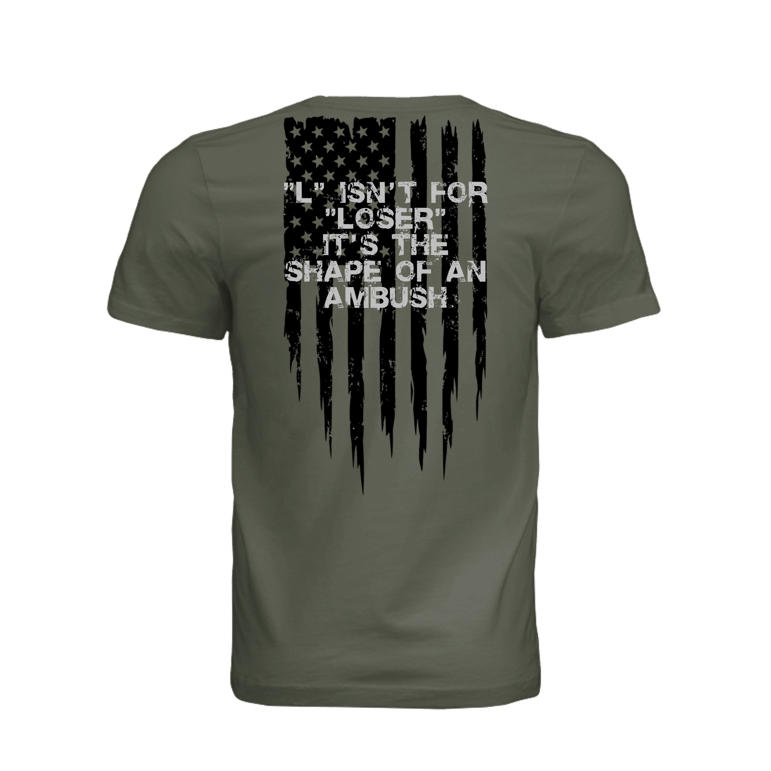 L is for L Shaped Ambush T-Shirt - Dark Olive (Back) | Ironsight Syndicate