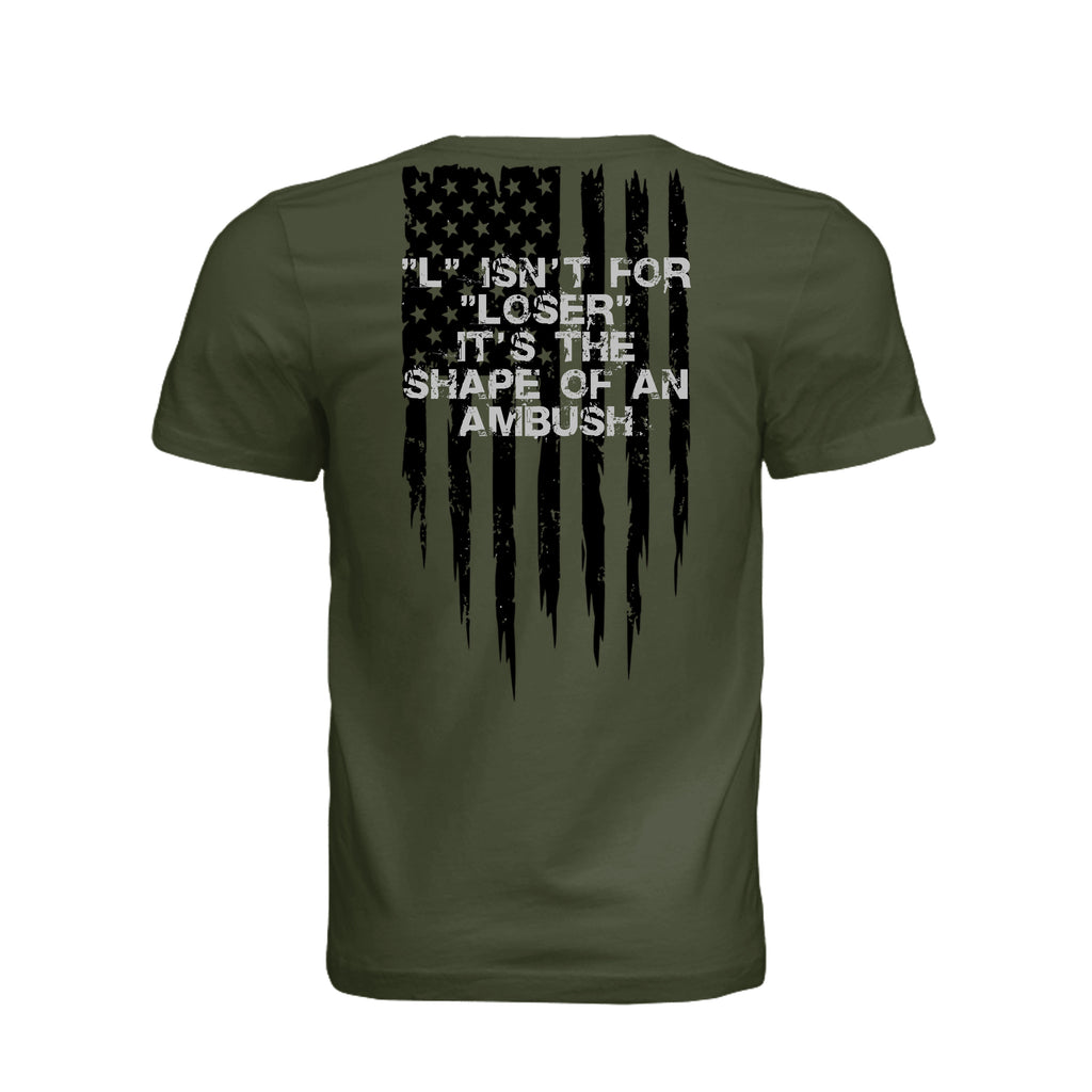 L is for L Shaped Ambush T-Shirt - Military Green (Back) | Ironsight Syndicate