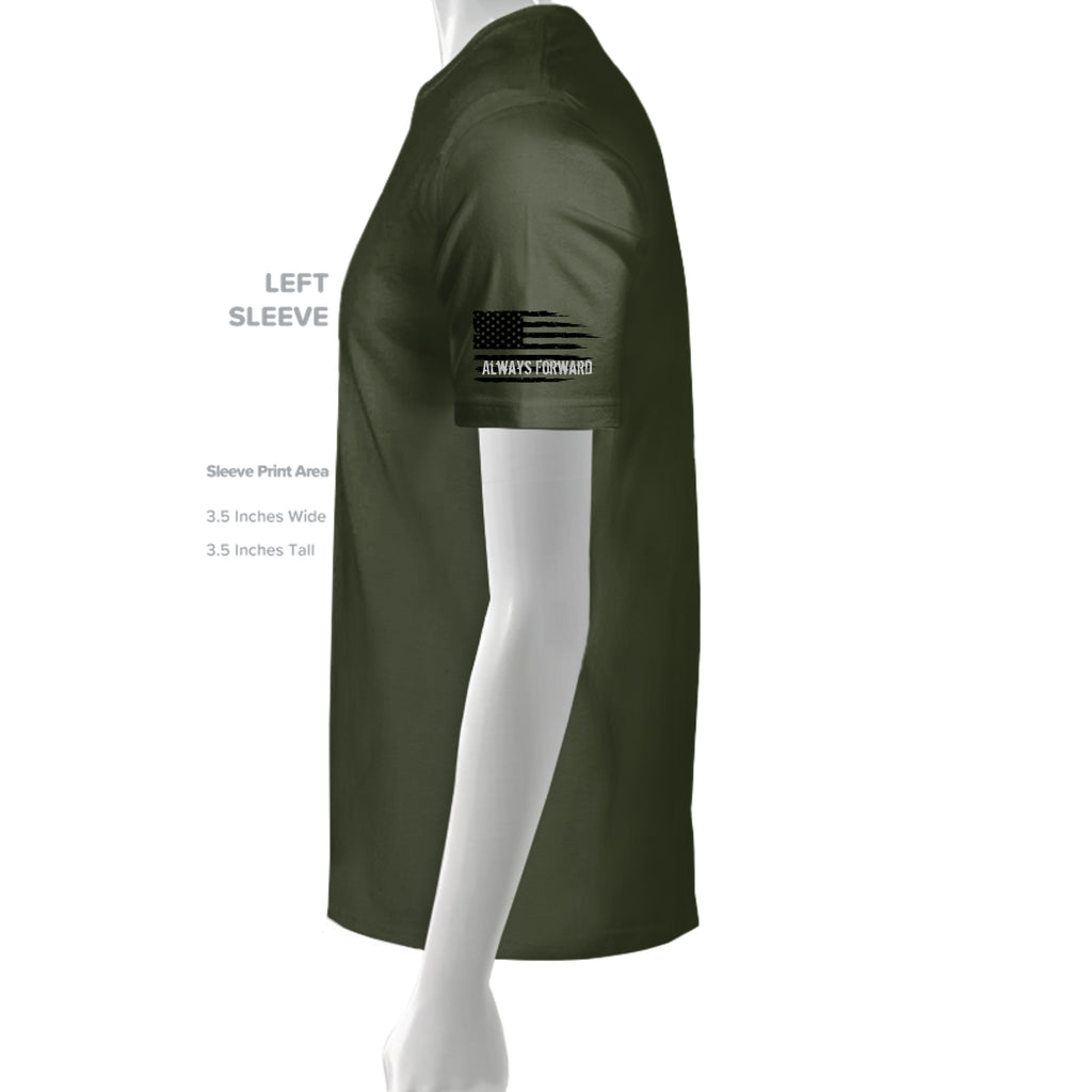 L is for L Shaped Ambush T-Shirt - Military Green (Left Sleeve) | Ironsight Syndicate