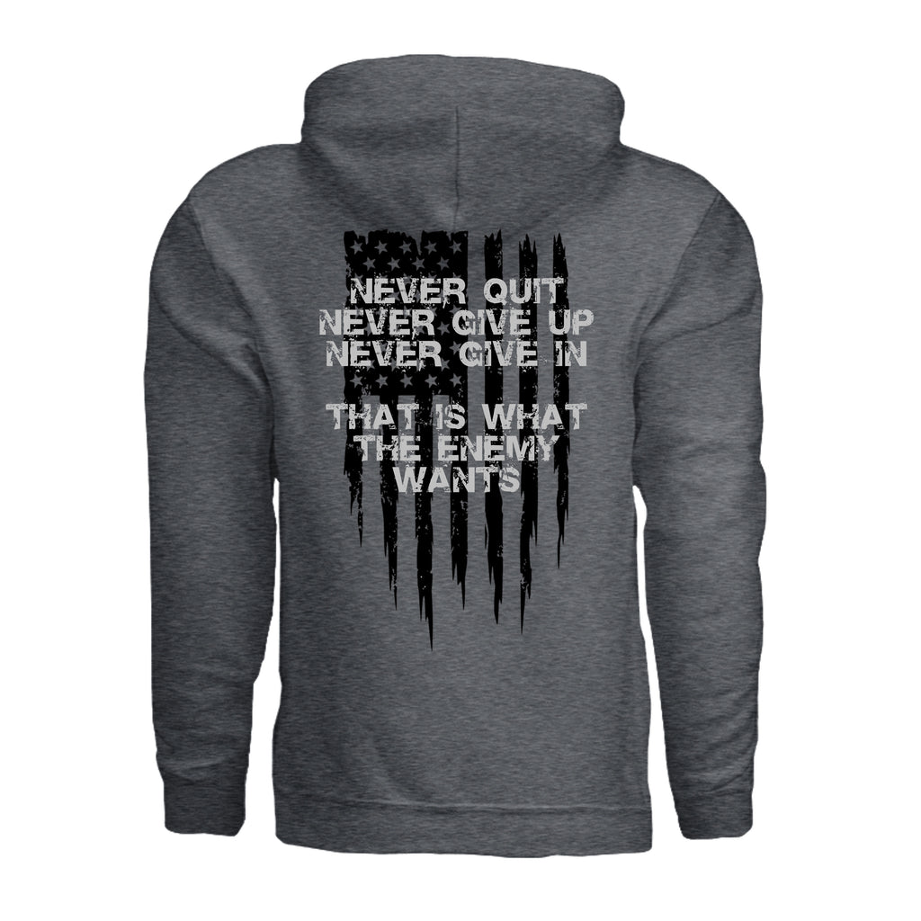 Always Forward-Never Quit Hoodie - DARK HEATHER (Back) | Ironsight Syndicate