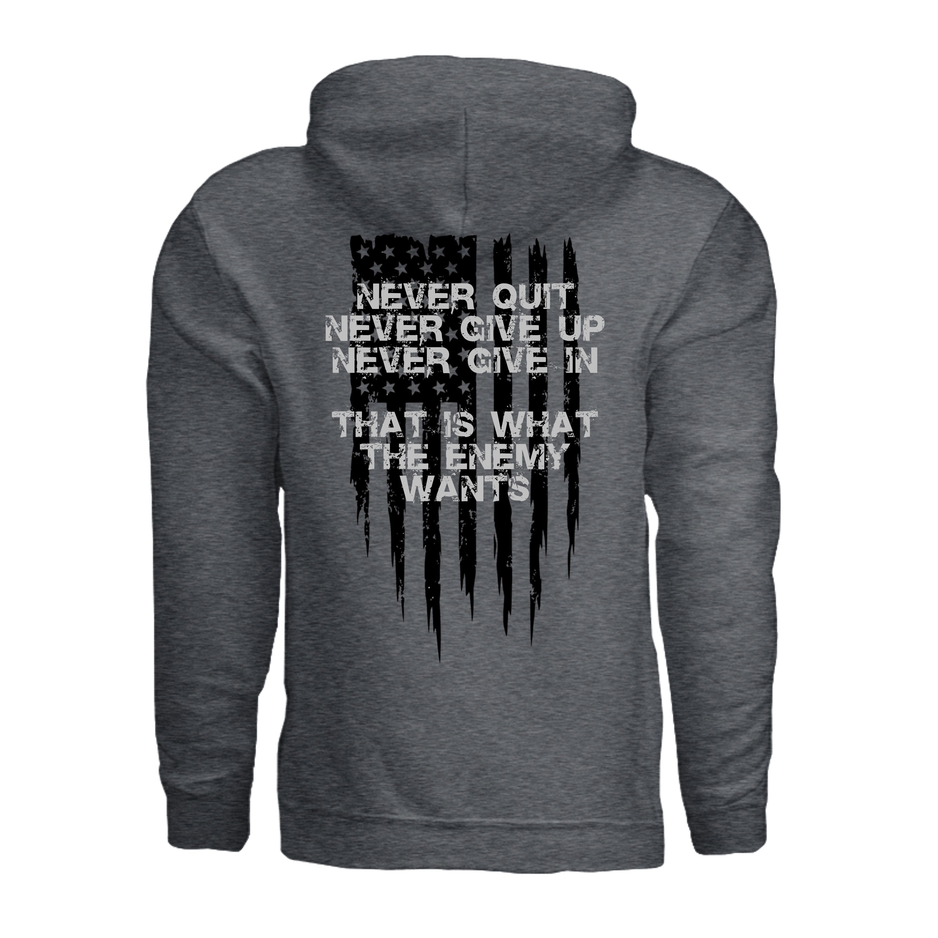 Always Forward-Never Quit Hoodie - DARK HEATHER (Back) | Ironsight Syndicate