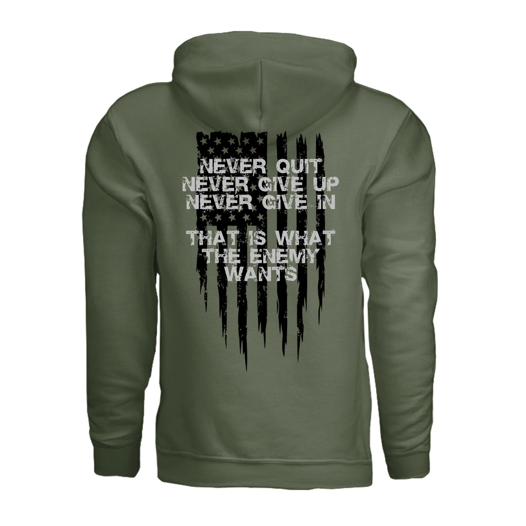 Always Forward-Never Quit Hoodie - MILITARY GREEN (Back) | Ironsight Syndicate