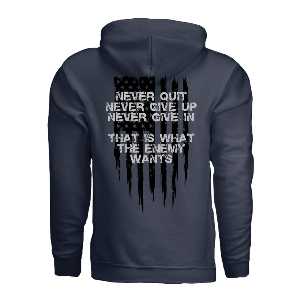 Always Forward-Never Quit Hoodie - NAVY (Back) | Ironsight Syndicate