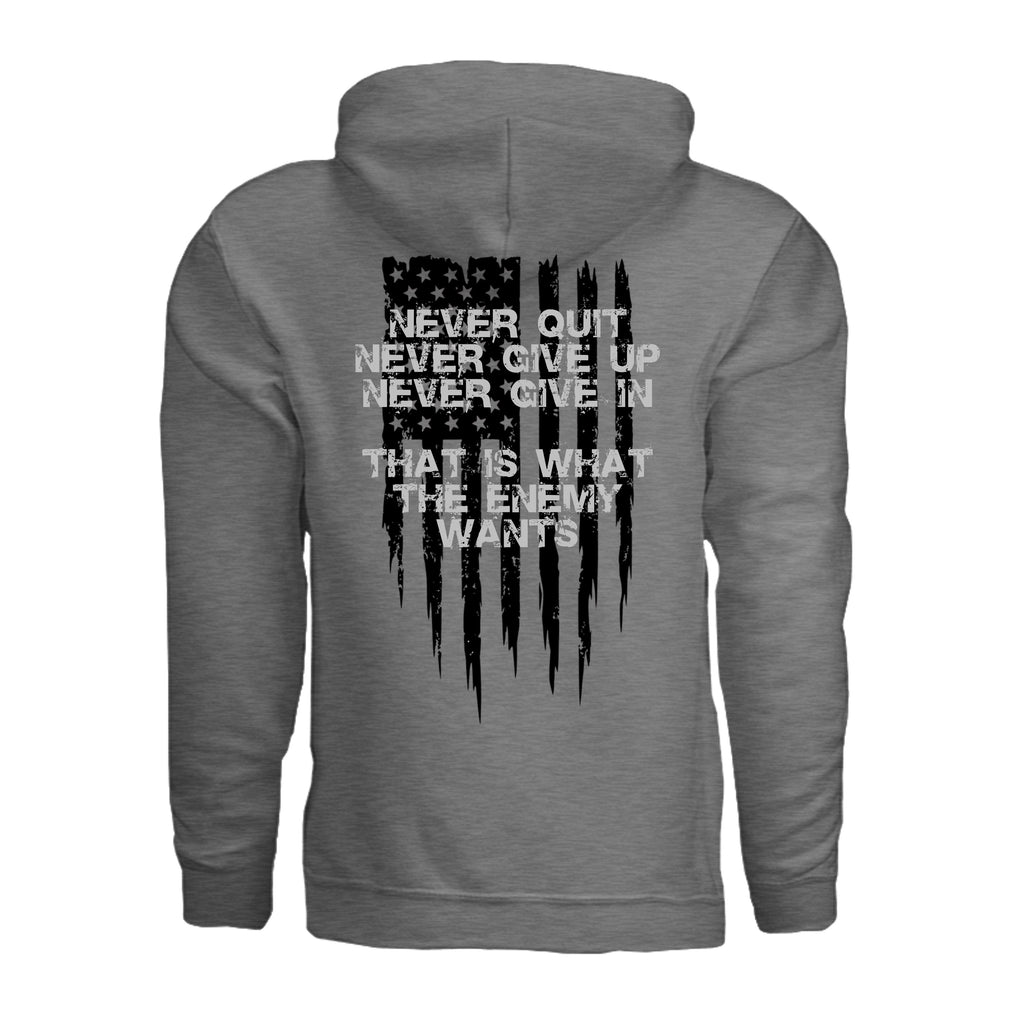 Always Forward-Never Quit Hoodie - GRAPHITE HEATHER (Back) | Ironsight Syndicate