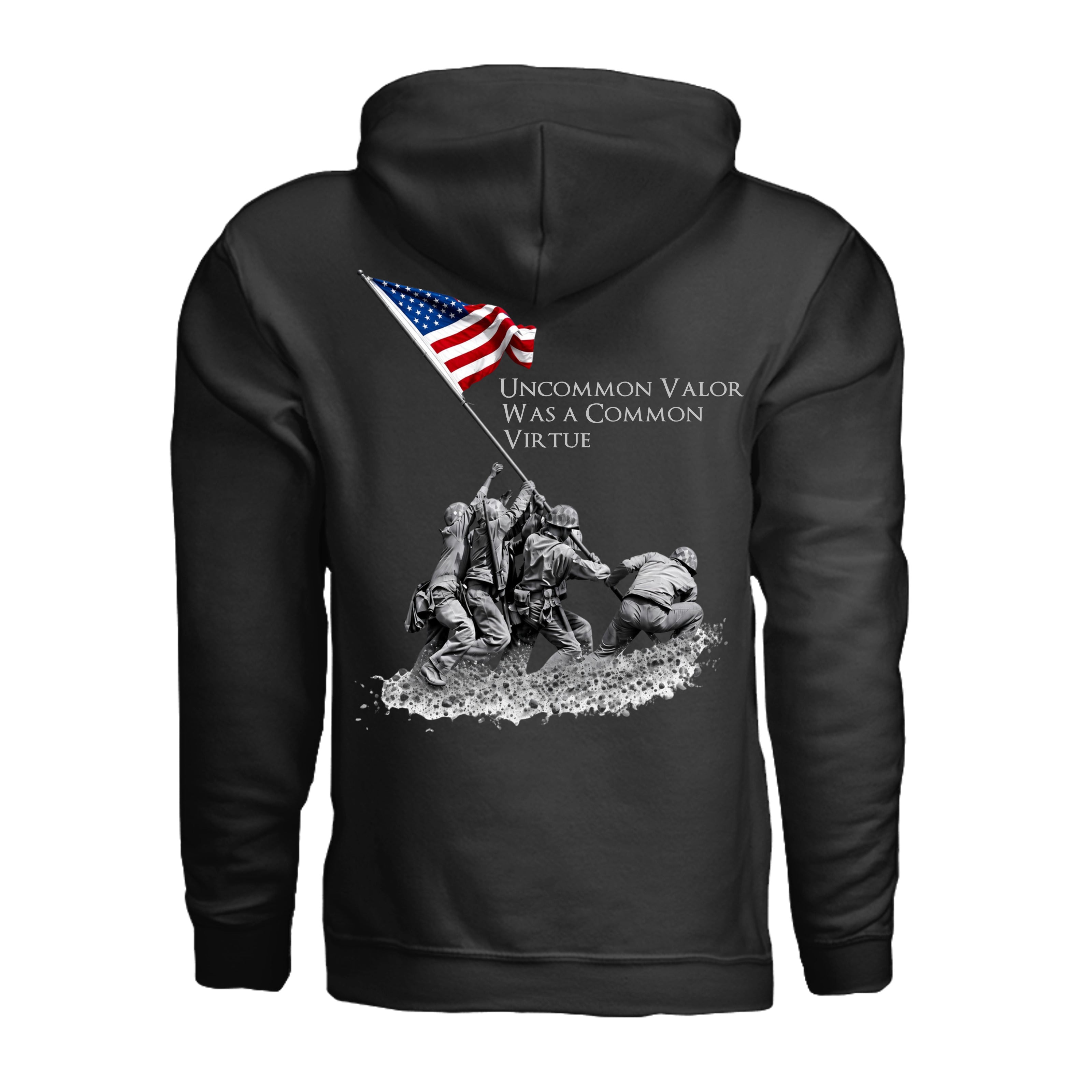 Uncommon Valor Iwo Jima Memorial Hoodie - BLACK (Back) | Ironsight Syndicate