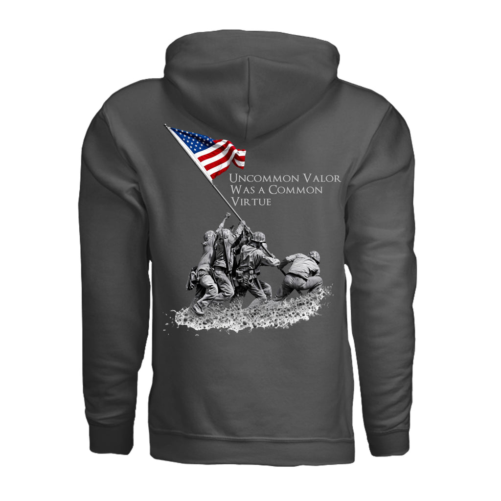 Uncommon Valor Iwo Jima Memorial Hoodie - CHARCOAL (Back) | Ironsight Syndicate