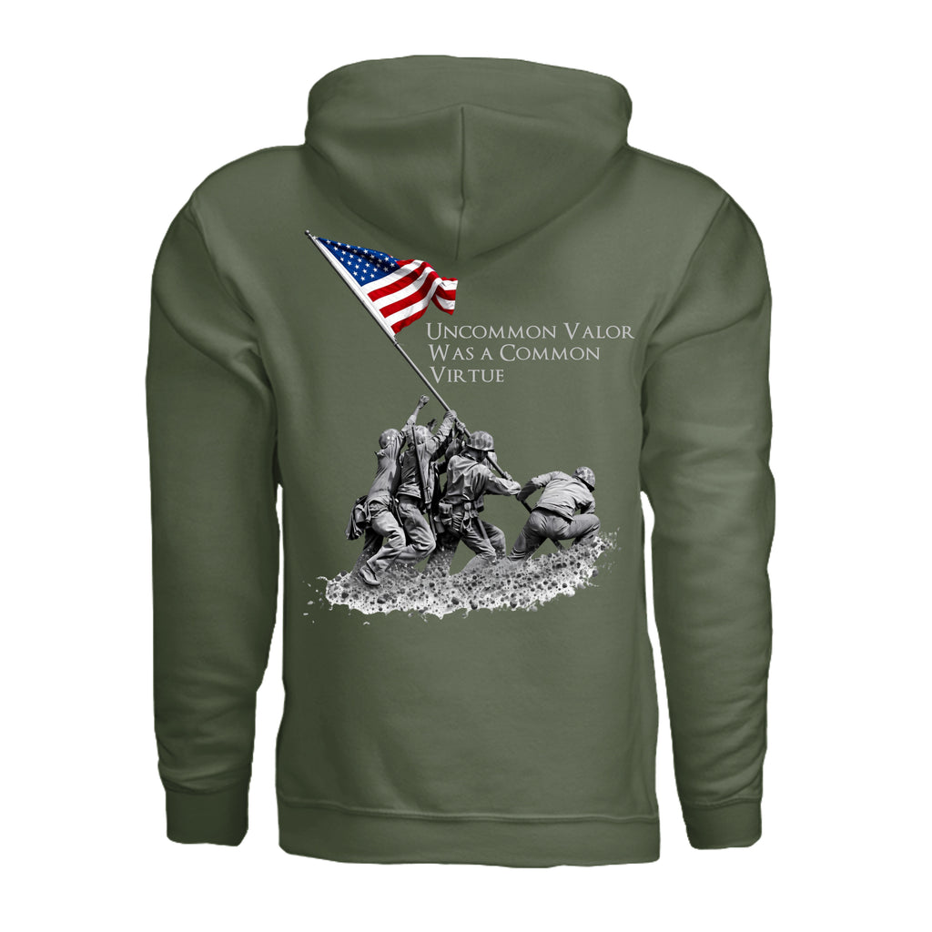 Uncommon Valor Iwo Jima Memorial Hoodie - MILITARY GREEN (Back) | Ironsight Syndicate