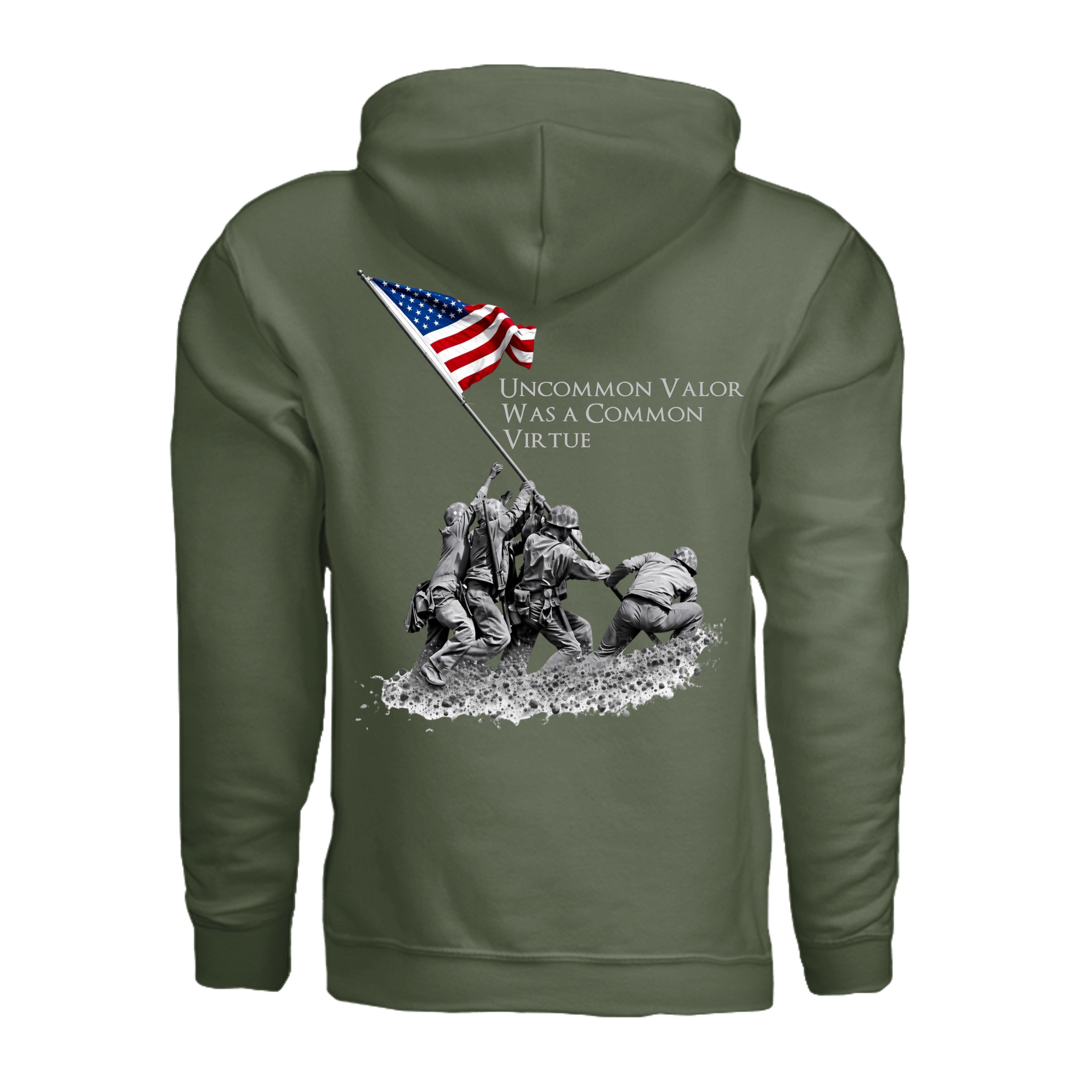 Uncommon Valor Iwo Jima Memorial Hoodie - MILITARY GREEN (Back) | Ironsight Syndicate
