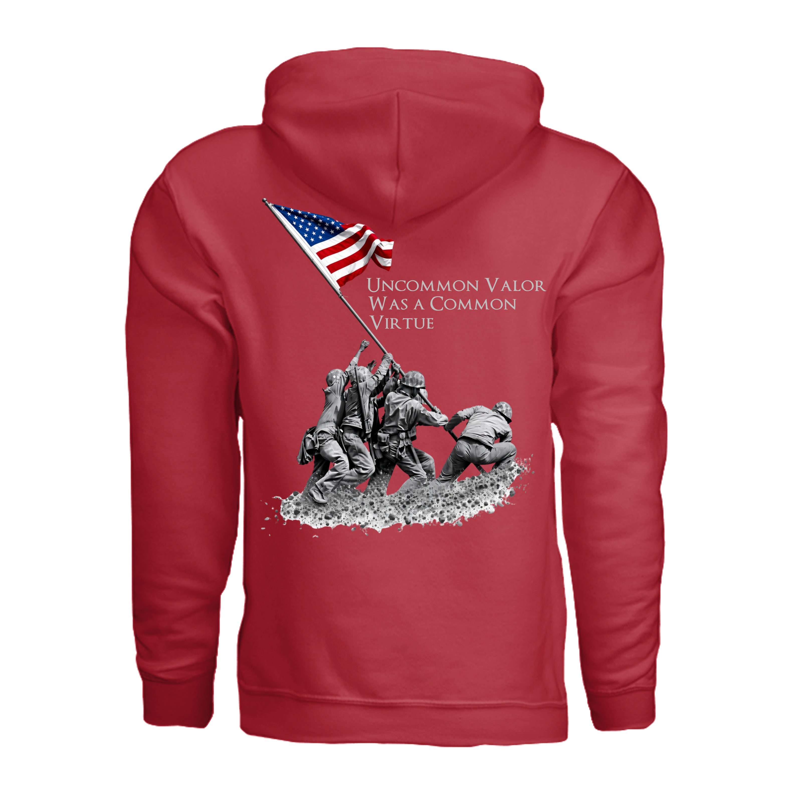 Uncommon Valor Iwo Jima Memorial Hoodie - RED (Back) | Ironsight Syndicate
