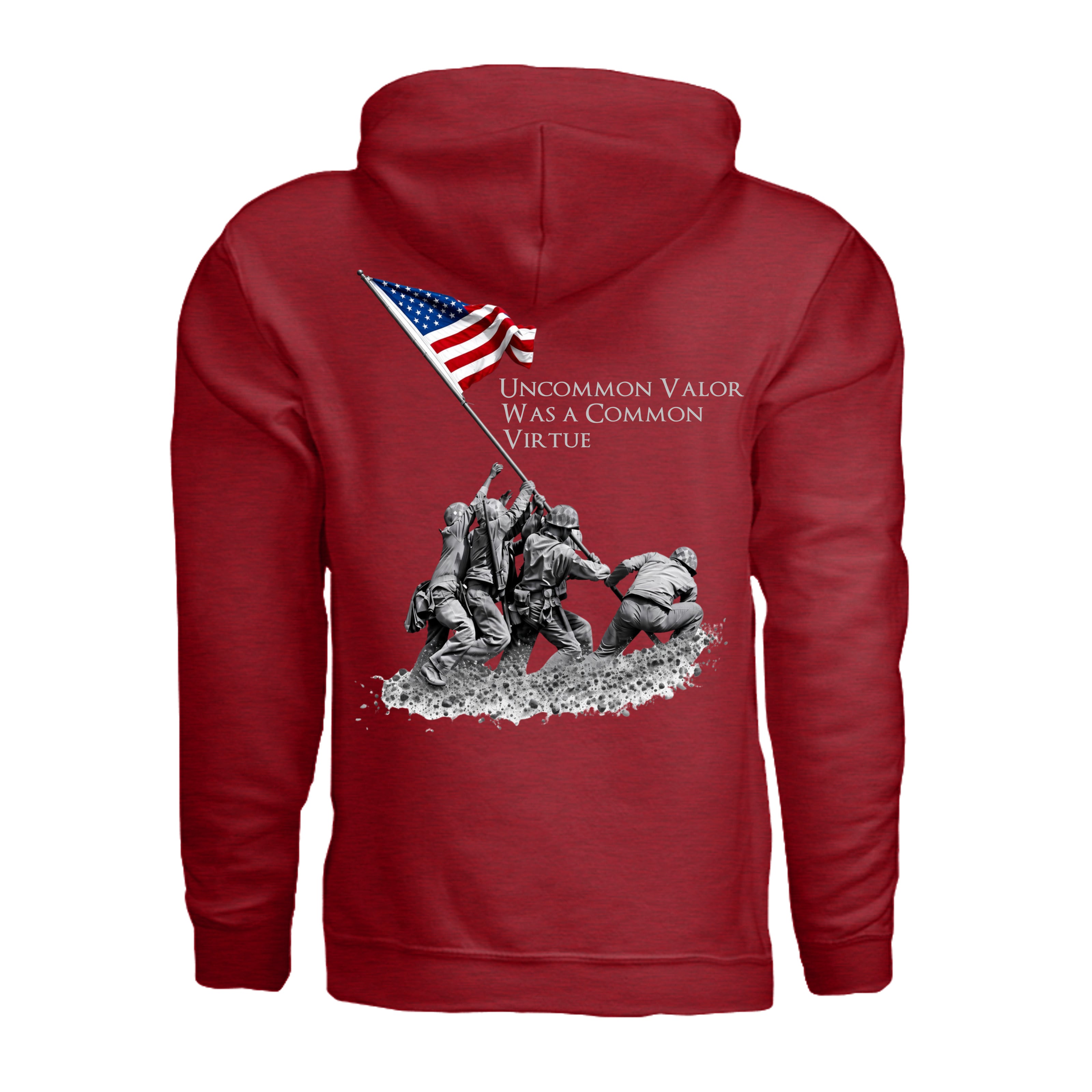 Uncommon Valor Iwo Jima Memorial Hoodie - ANTIQUE CHERRY RED (Back) | Ironsight Syndicate