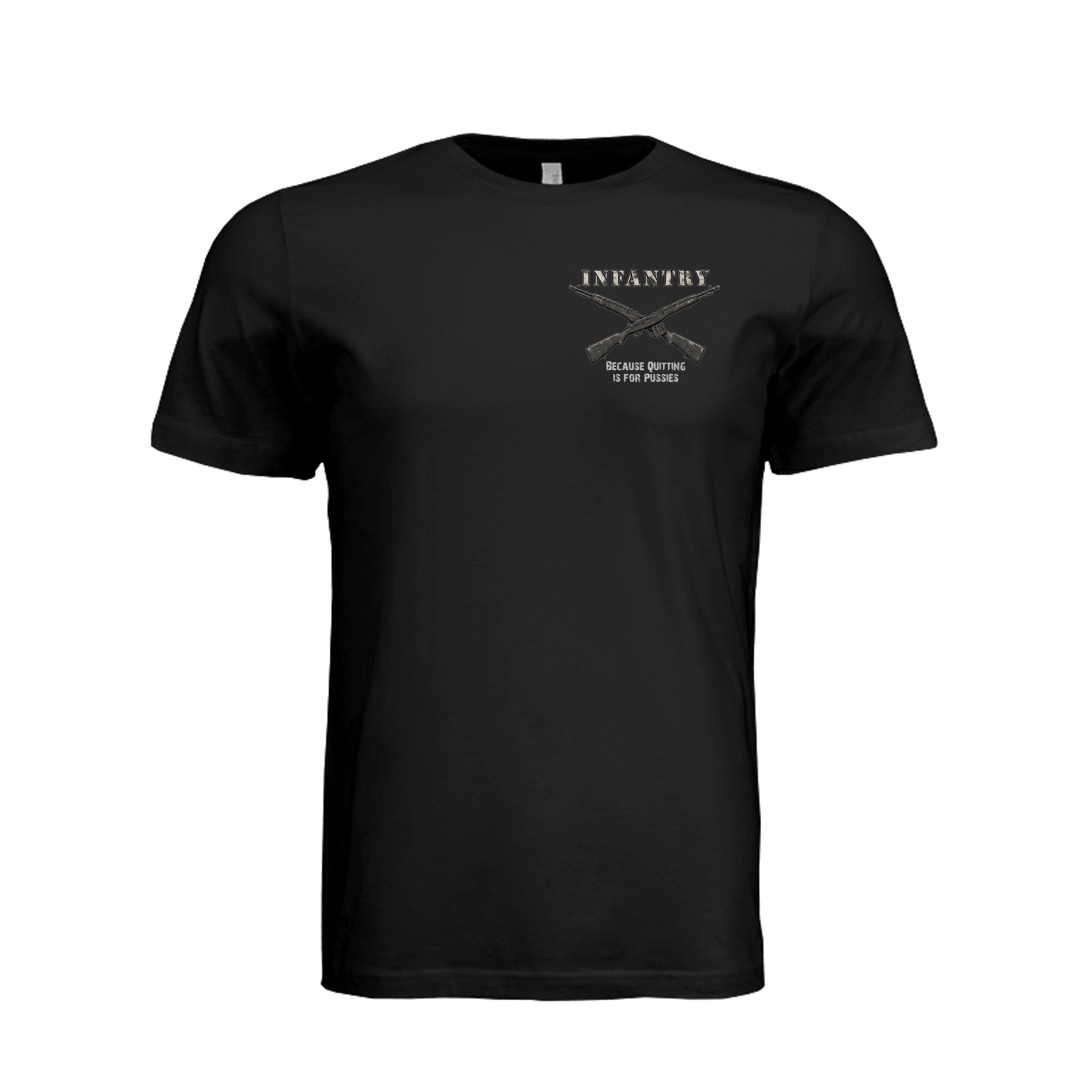 Infantry Crossed Rifles-Quitting is for... - BLACK (Front) | Ironsight Syndicate