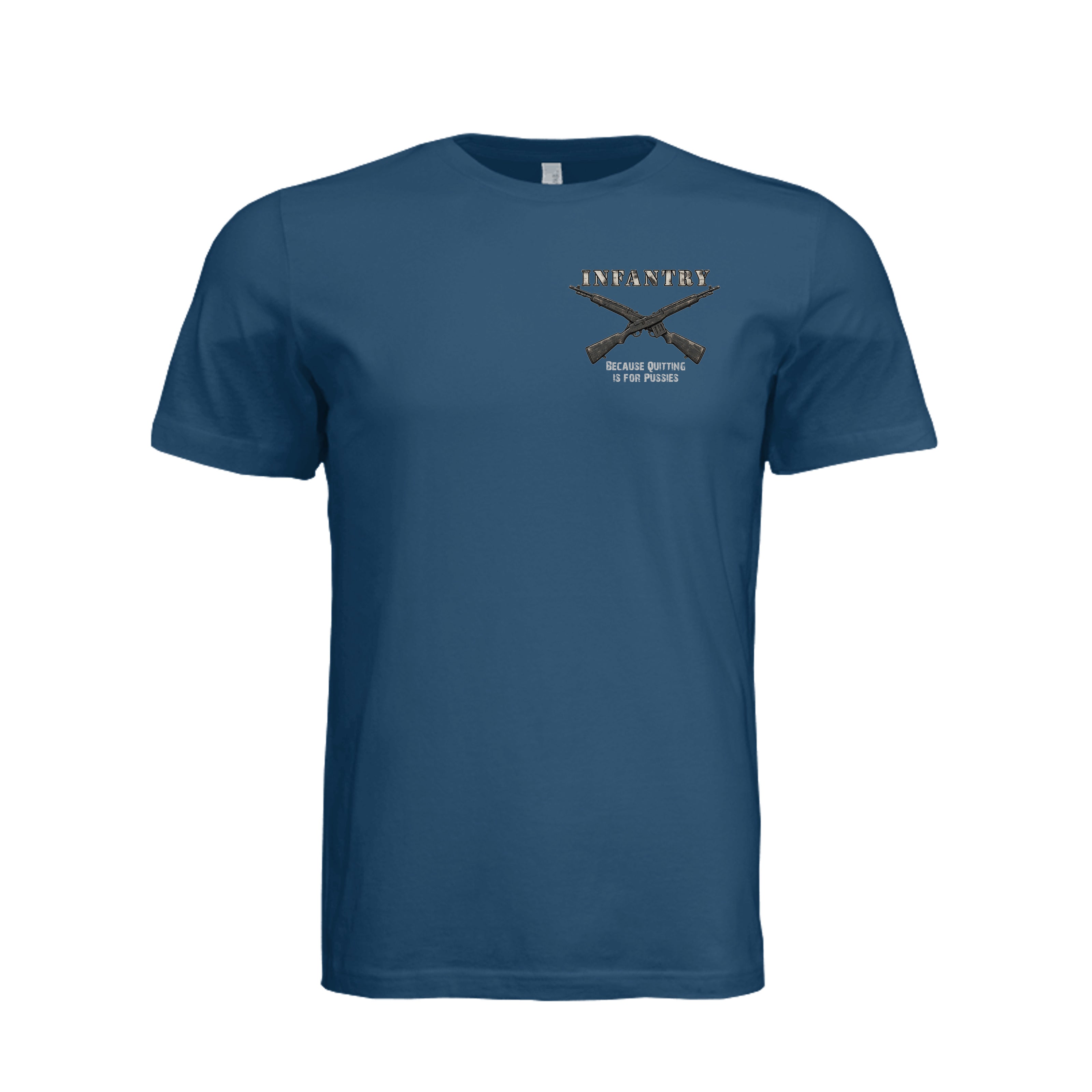 Infantry Crossed Rifles-Quitting is for... - Cool Blue (Front) | Ironsight Syndicate