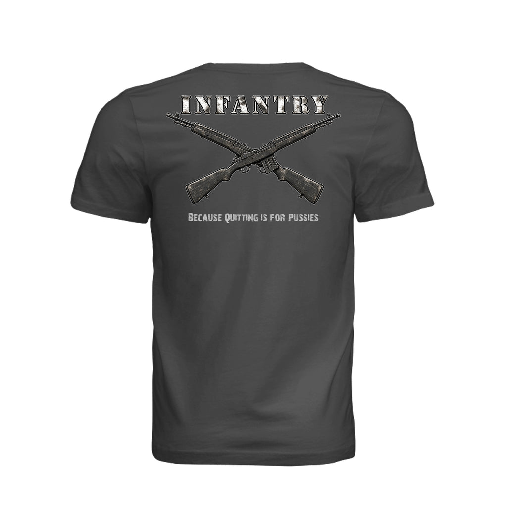 Infantry Crossed Rifles-Quitting is for... - DARK GREY (Back) | Ironsight Syndicate
