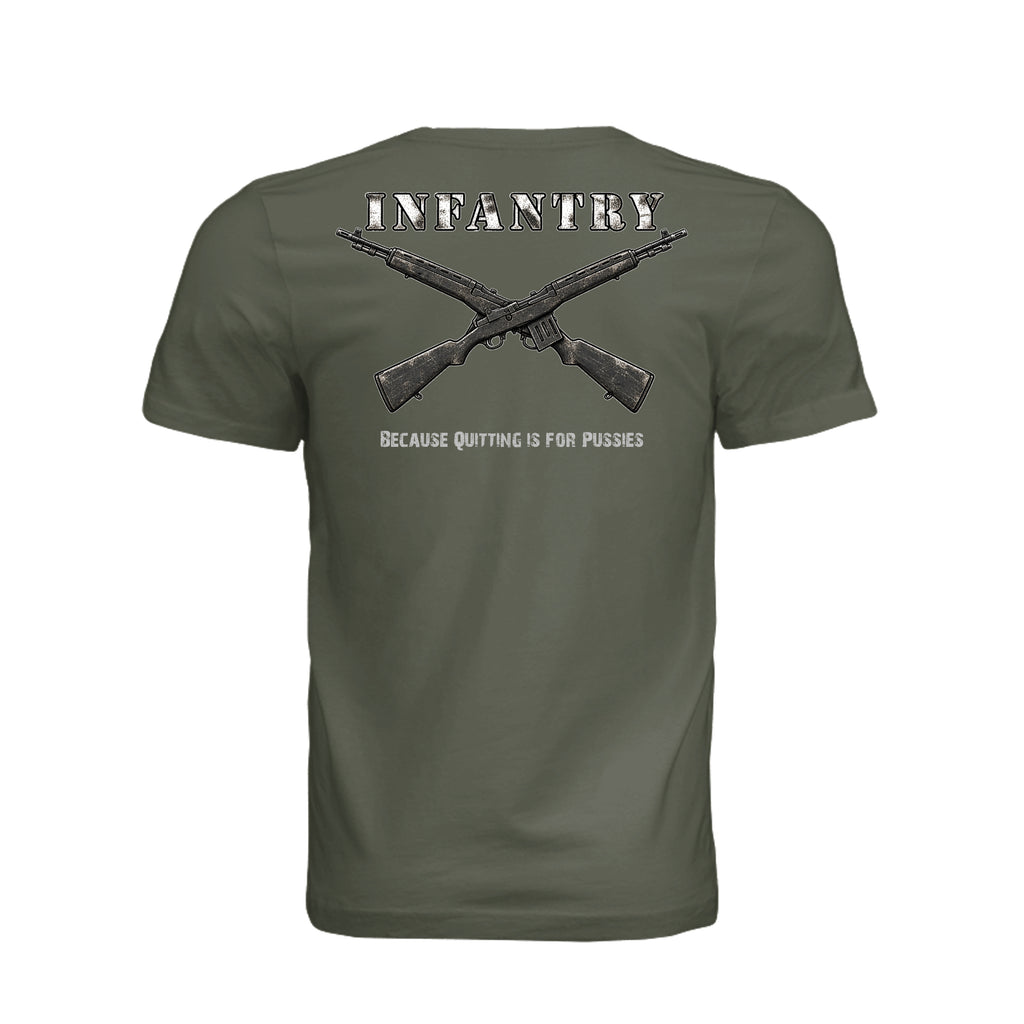 Infantry Crossed Rifles-Quitting is for... - Dark Olive (Back) | Ironsight Syndicate