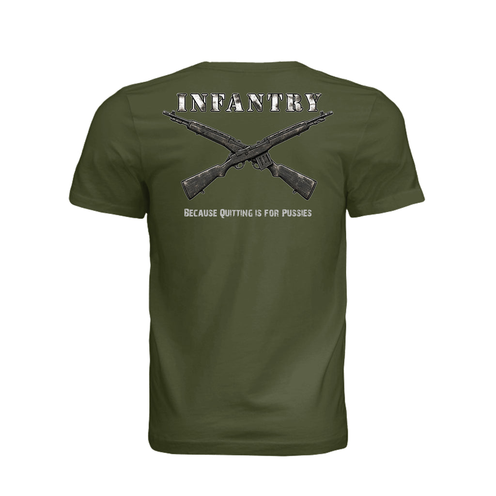 Infantry Crossed Rifles-Quitting is for... - OLIVE (Back) | Ironsight Syndicate